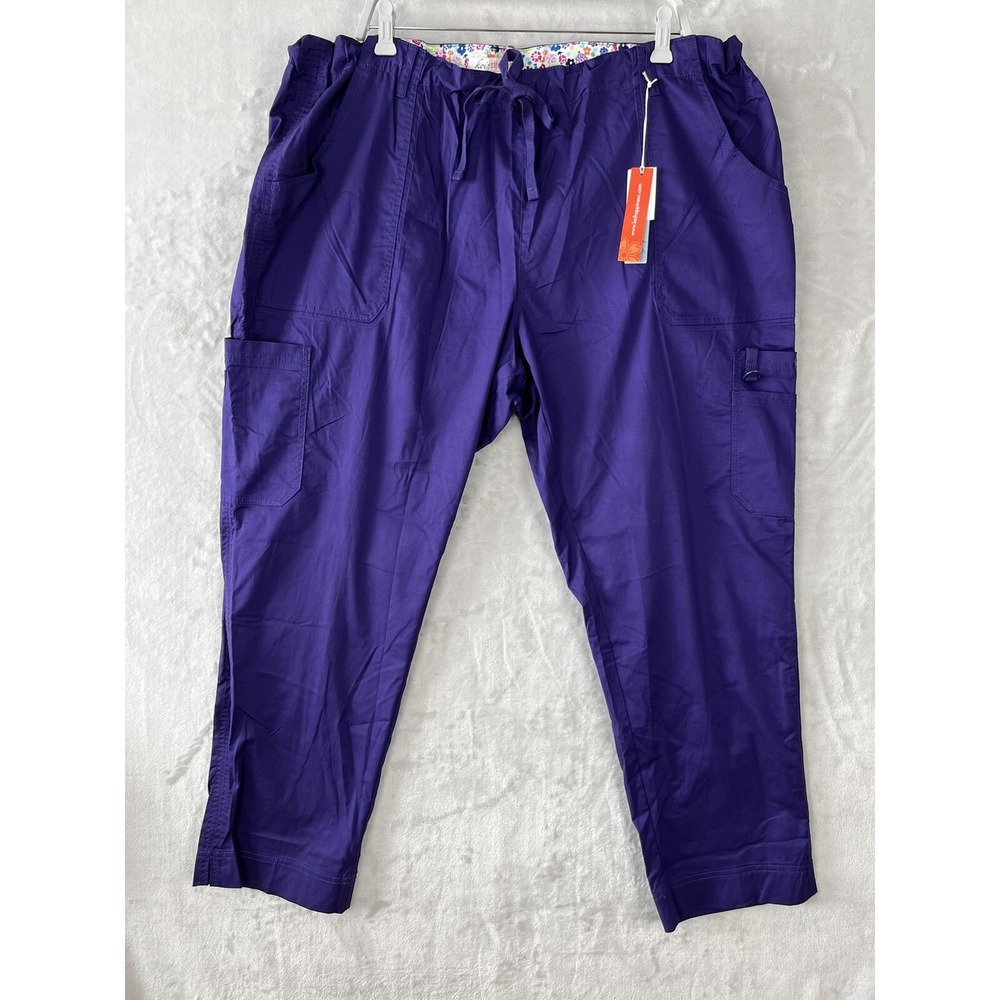 Koi Scrub Pants Women 3X Purple Lindsey Cargo Petite Stretch 710-P NWT